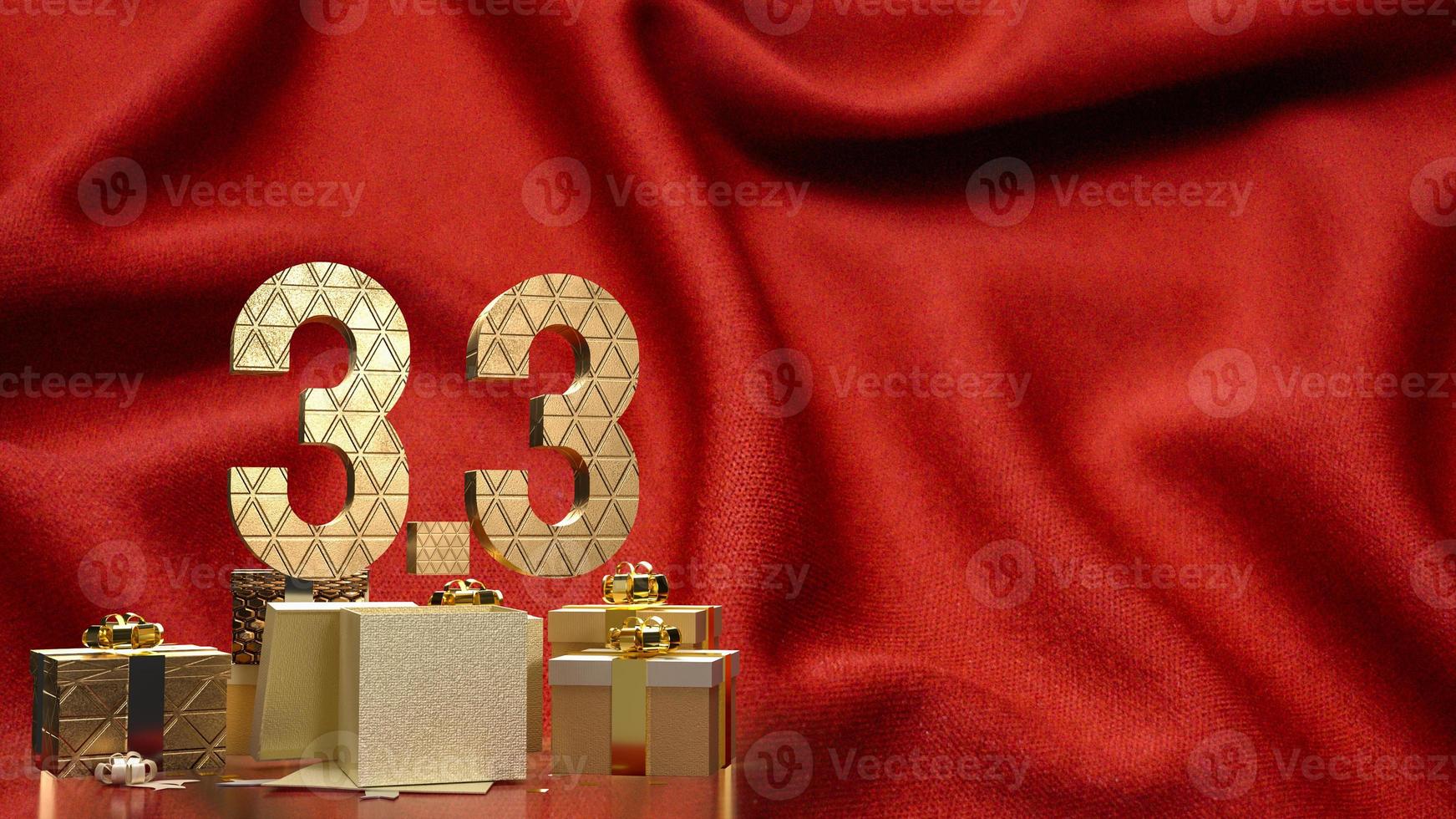 The 3.3 and gold gift box on red silk  for marketing  or sale  promotion 3d rendering photo