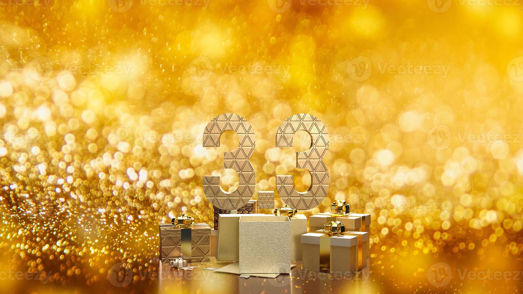 The 3.3 and gold gift box on bokeh  for marketing  or sale  promotion 3d rendering photo