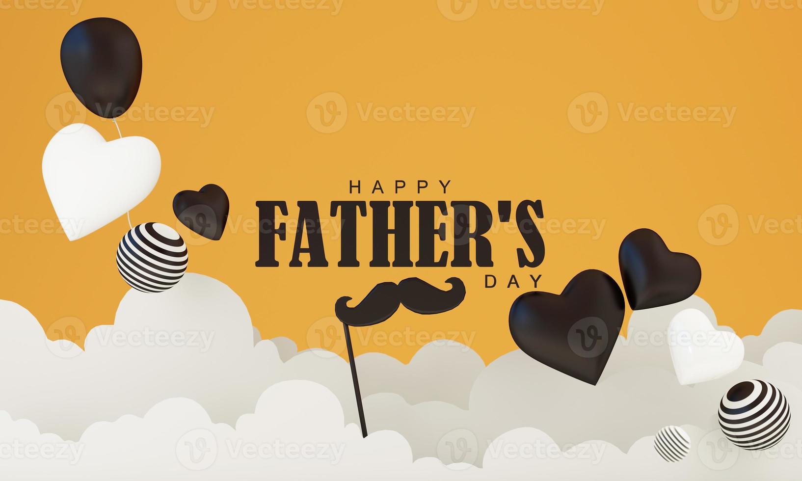 Father's Day poster or banner template with necktie and heart shape on yellow background. Greetings and presents for Father's Dad. Promotion and shopping template for love dad. 3d rendering photo