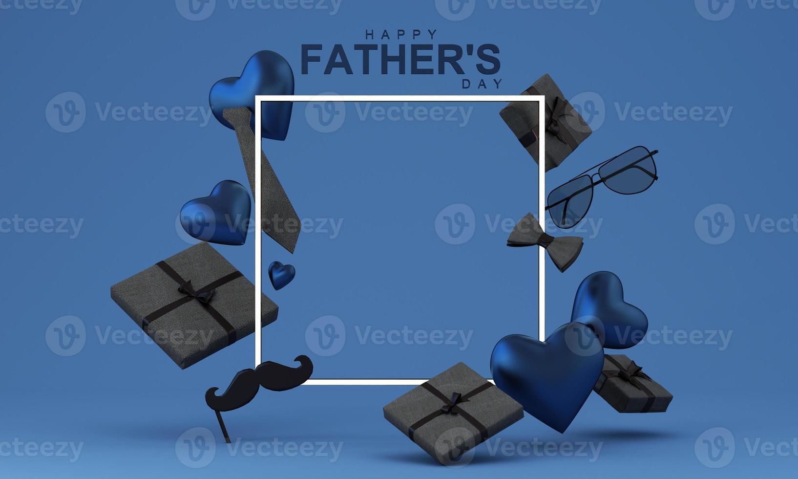 Father's Day poster or banner template with necktie and heart shape on blue background. Greetings and presents for Father's Dad. Promotion and shopping template for love dad. 3d rendering photo