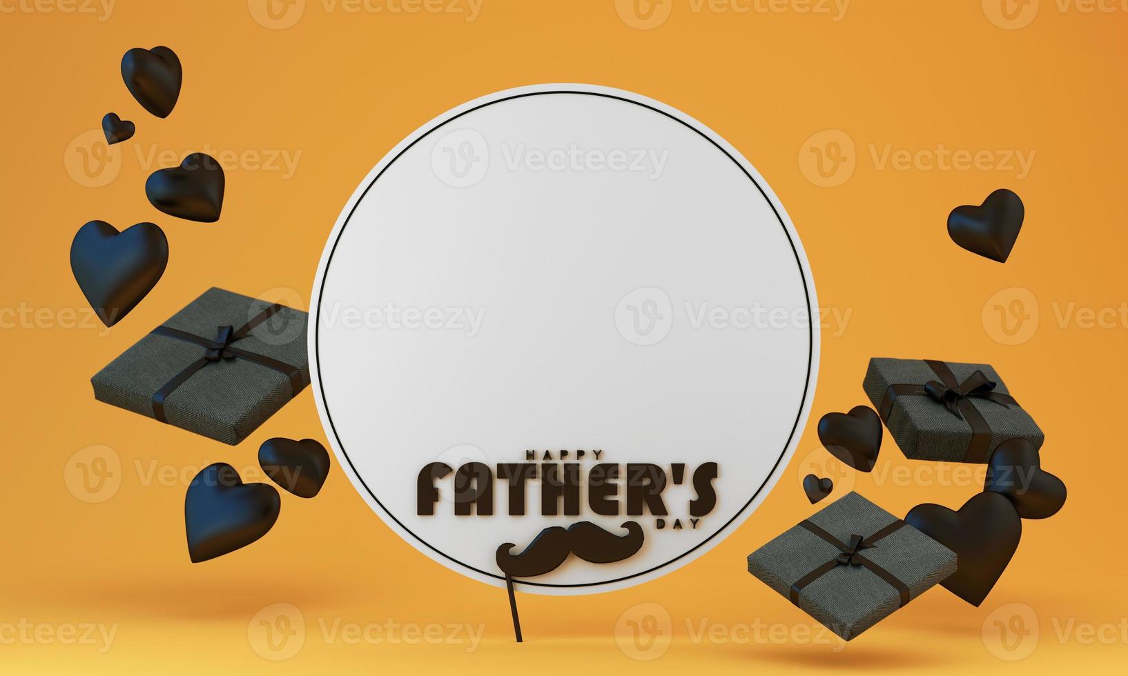 Father's Day poster or banner template with necktie and heart shape on yellow background. Greetings and presents for Father's Dad. Promotion and shopping template for love dad. 3d rendering photo