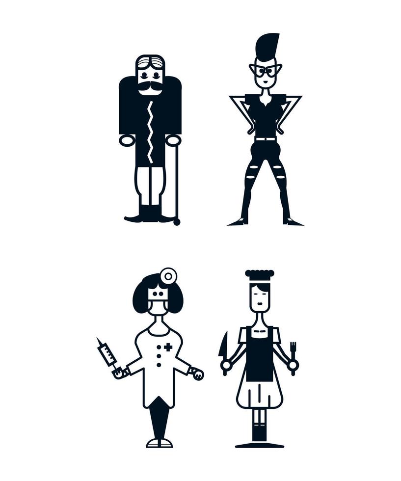 Collection of Monochrome Geometric People vector
