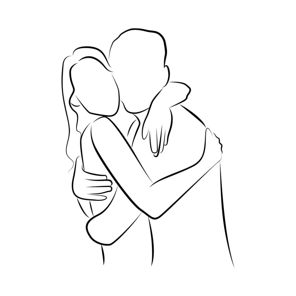 Hugging Lovers in Linear Style vector