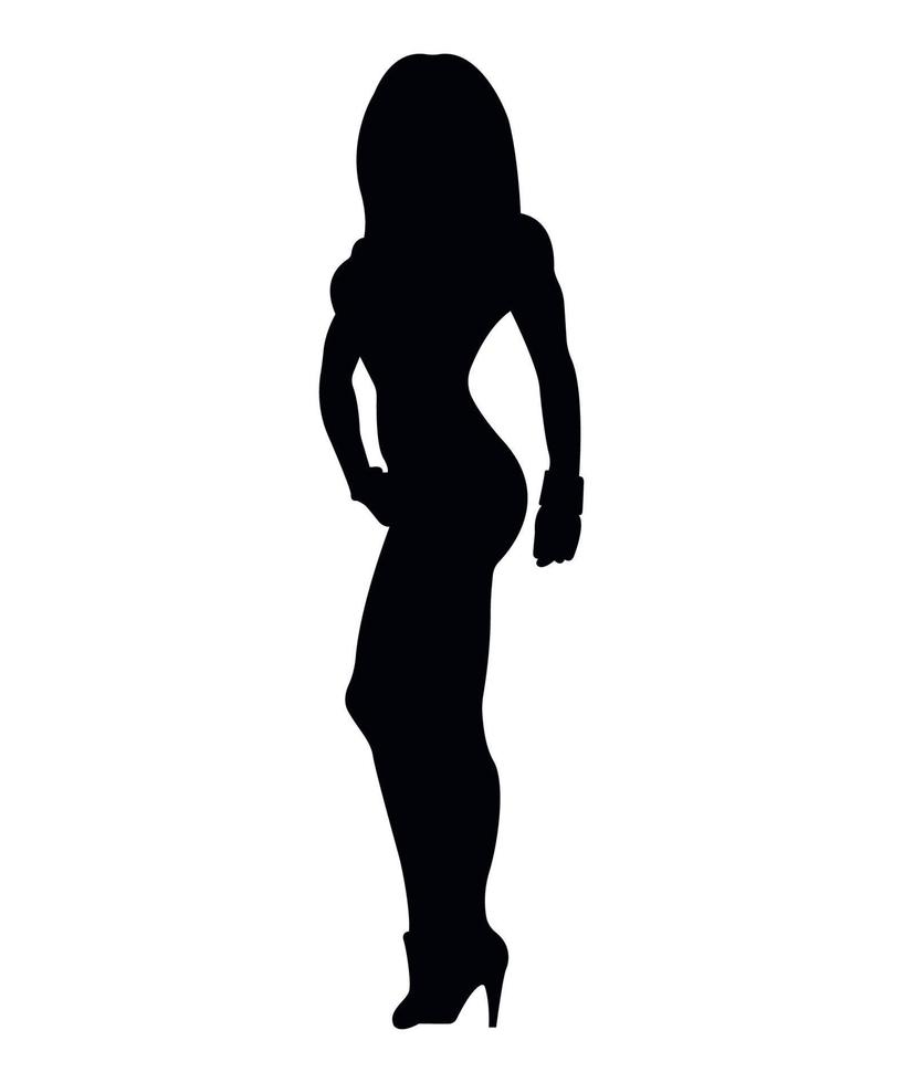 Vector illustration of black Silhouettes of female bodybuilder