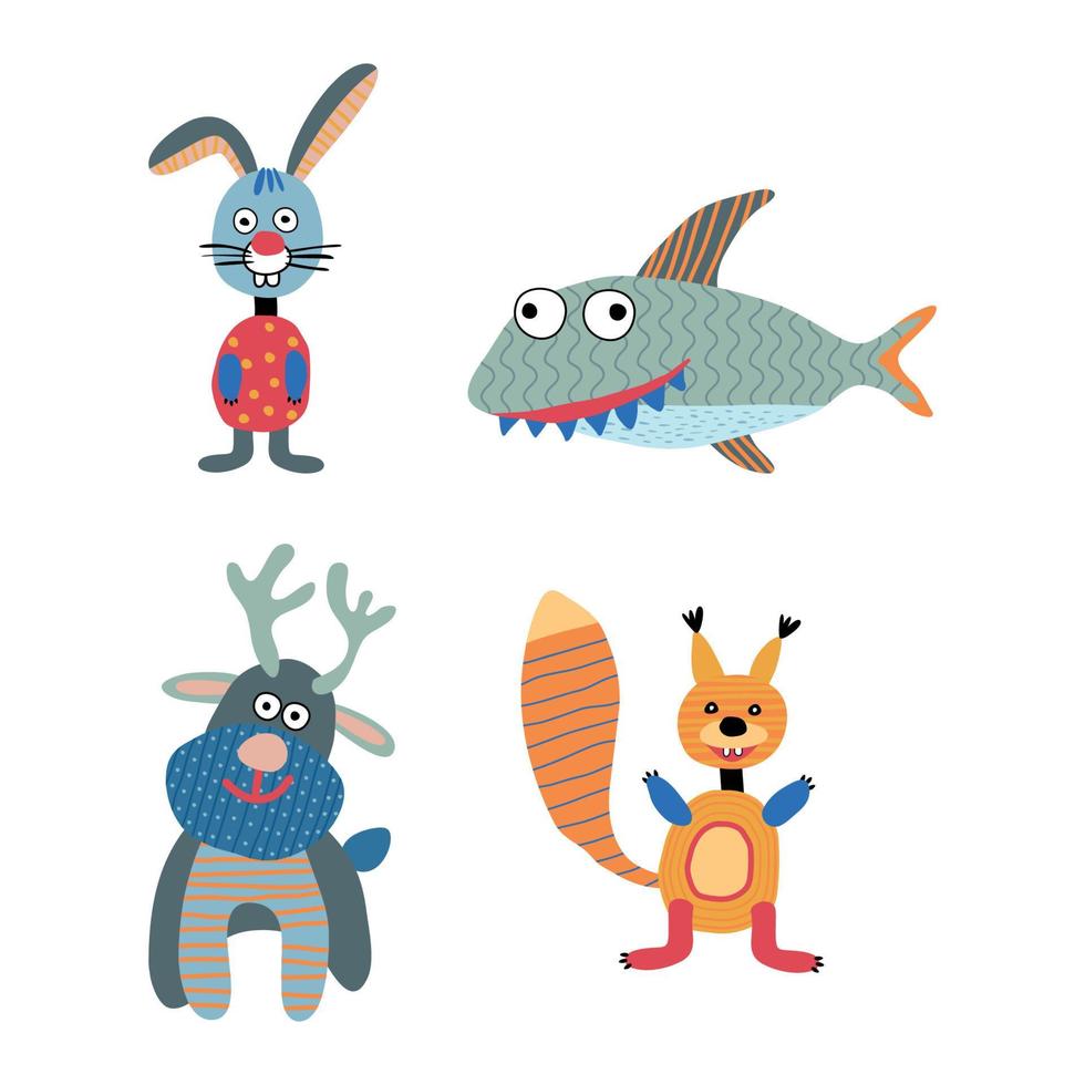 animales de dibujos animados con patrones geométricos vector