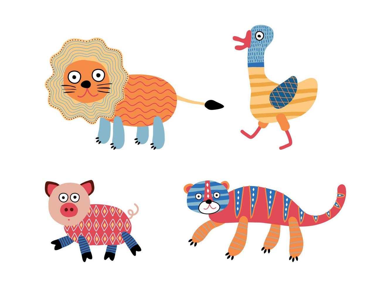 animales de dibujos animados con patrones geométricos vector