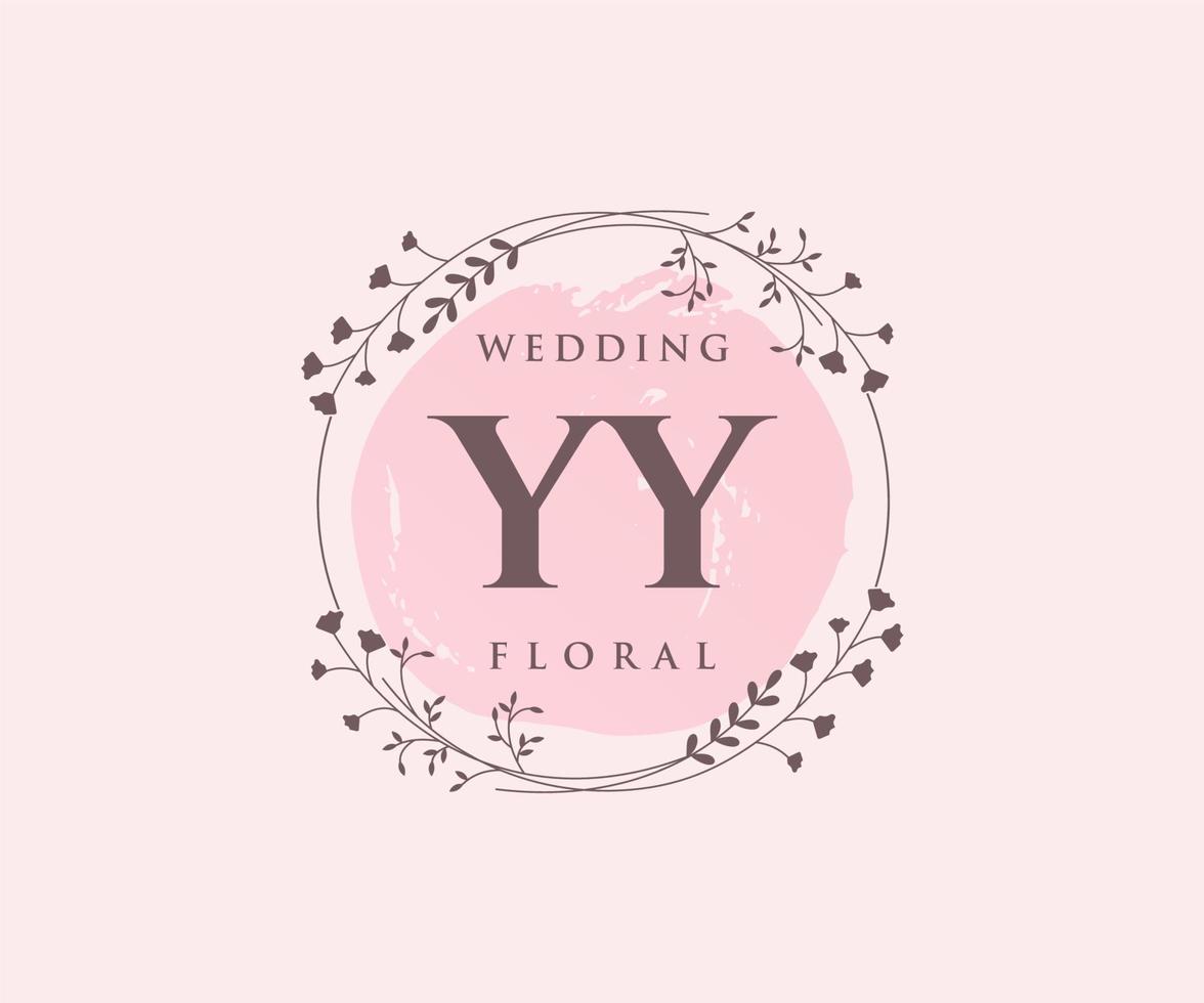 YY Initials letter Wedding monogram logos template, hand drawn modern minimalistic and floral templates for Invitation cards, Save the Date, elegant identity. vector