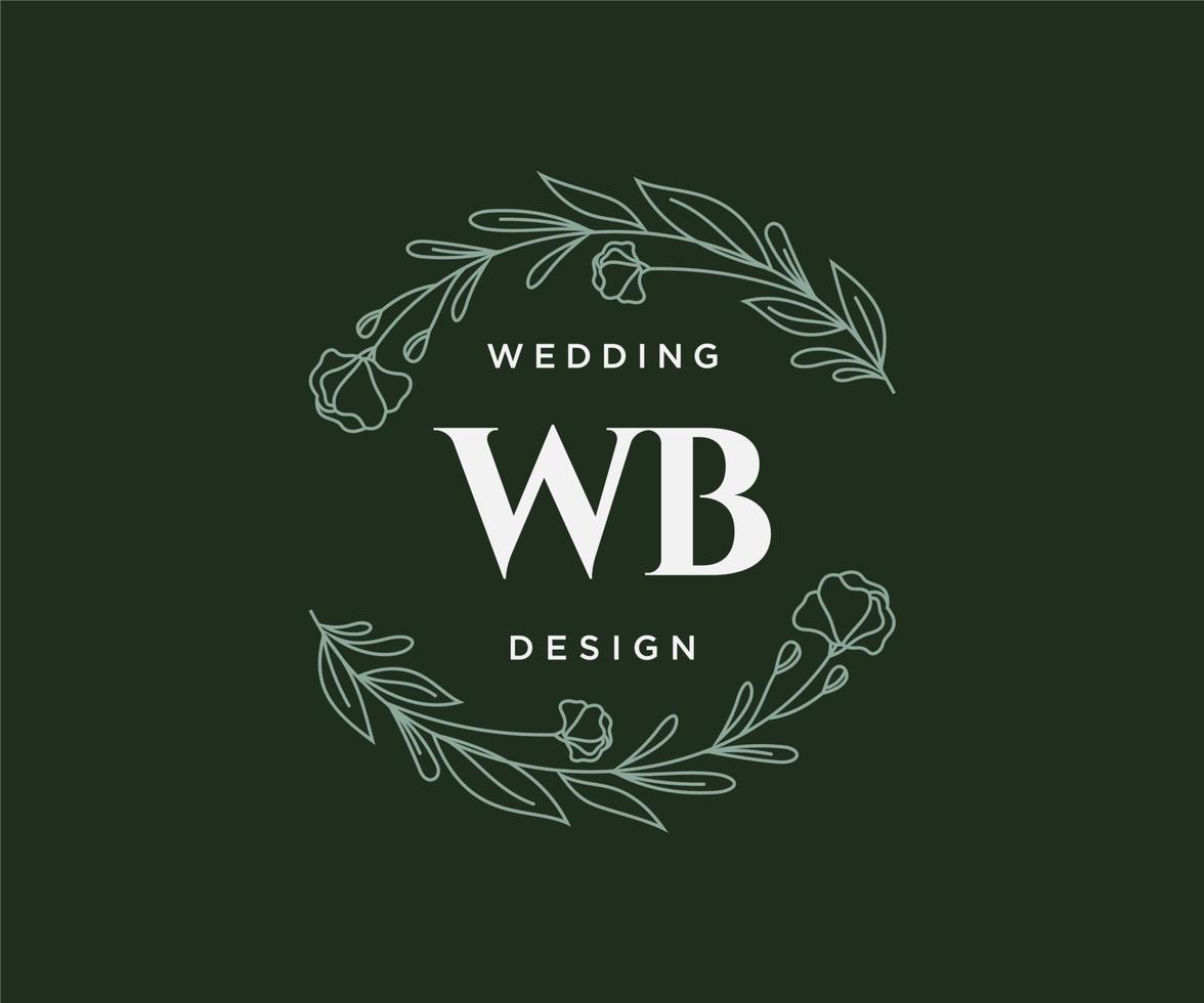 colección de logotipos de monograma de boda con letras iniciales wb, plantillas florales y minimalistas modernas dibujadas a mano para tarjetas de invitación, guardar la fecha, identidad elegante para restaurante, boutique, café en vector