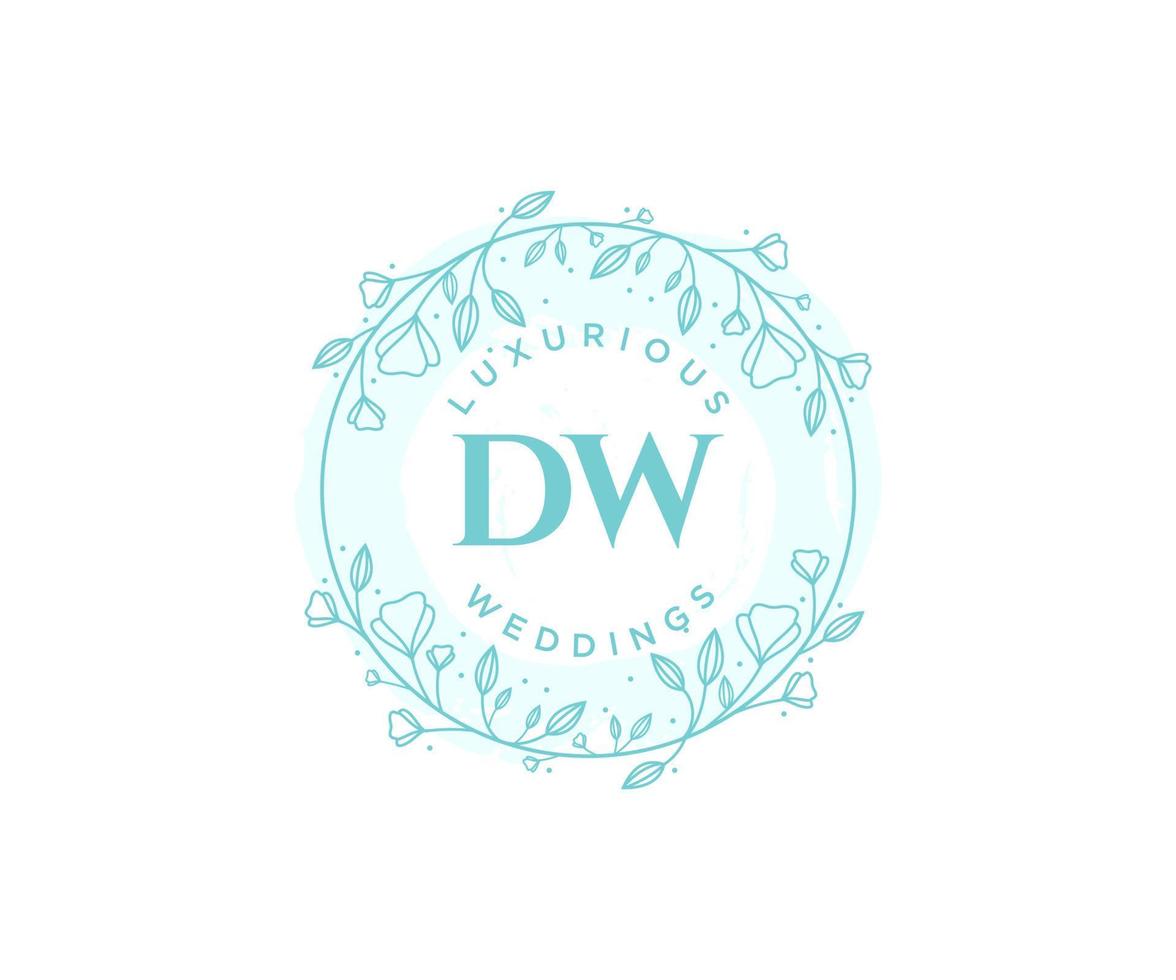 DW Initials letter Wedding monogram logos template, hand drawn modern minimalistic and floral templates for Invitation cards, Save the Date, elegant identity. vector