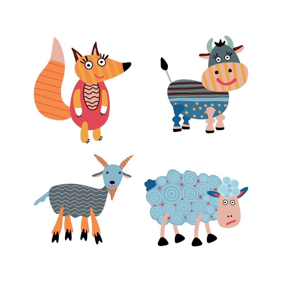 Cartoon Animals with Geometric Patterns vector