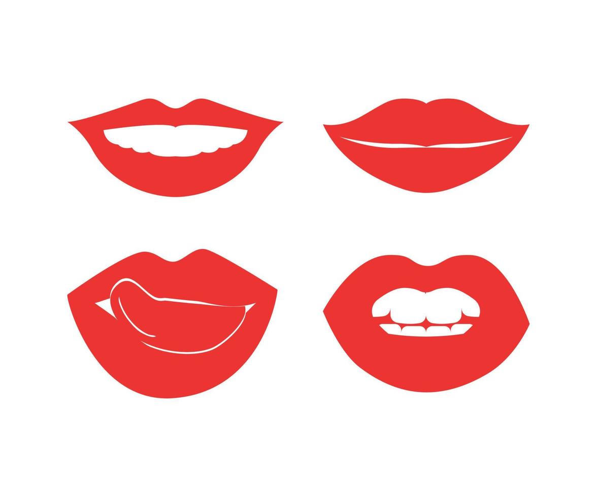 Set of Women's Lips with Red Lipstick vector
