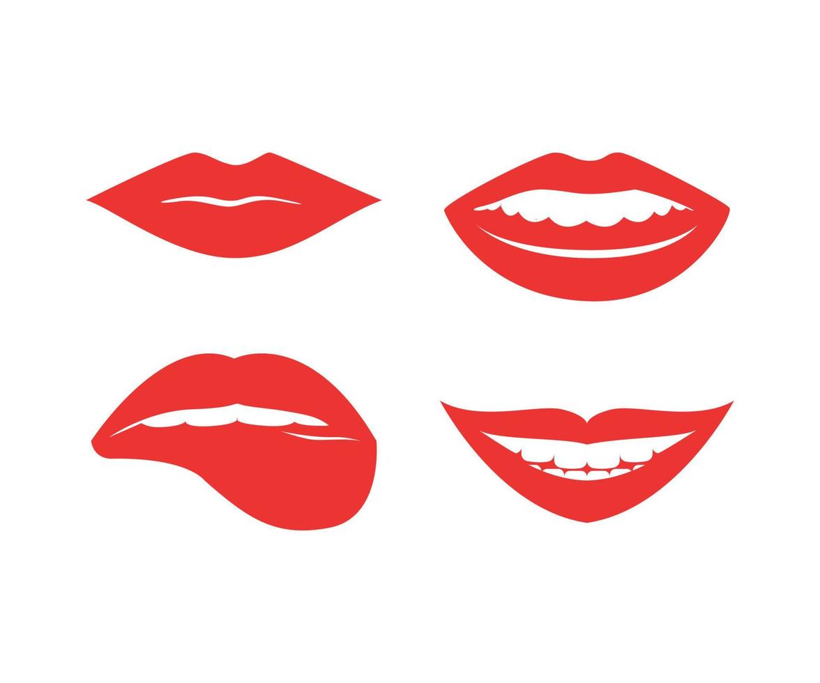 Set of Women's Lips with Red Lipstick vector