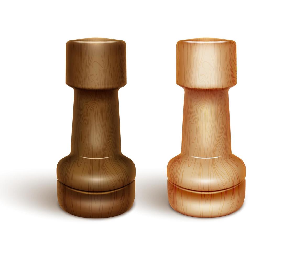 dos piezas de ajedrez - torres. fabricado en madera lacada. Ilustración realista en 3d. aislado sobre fondo blanco. vector