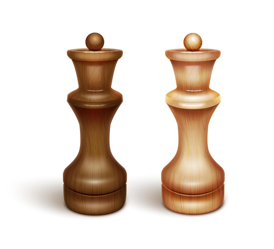 dos piezas de ajedrez - reina. fabricado en madera lacada. Ilustración realista en 3d. aislado sobre fondo blanco. vector