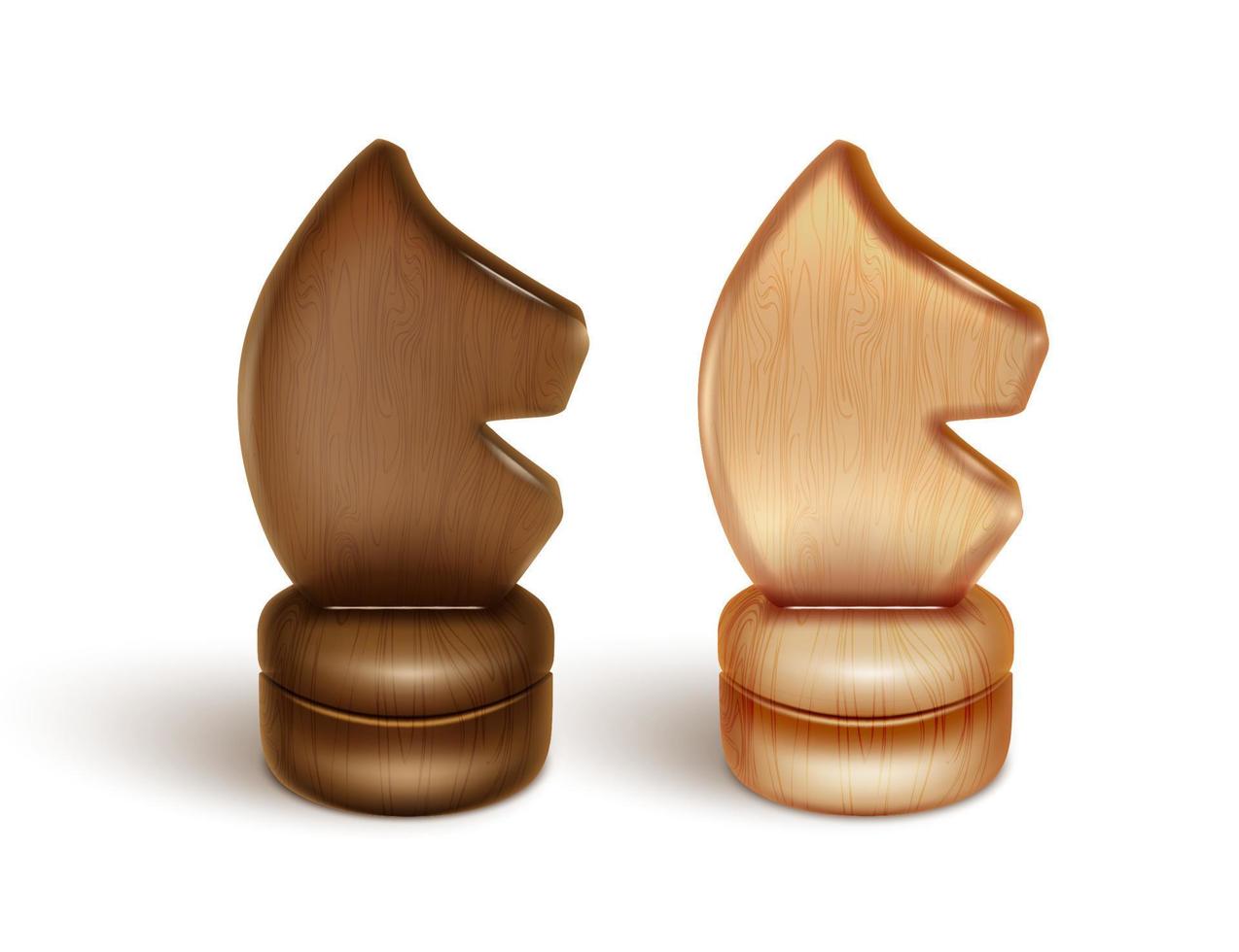 dos piezas de ajedrez - caballero, caballos. fabricado en madera lacada. Ilustración realista en 3d. aislado sobre fondo blanco. vector