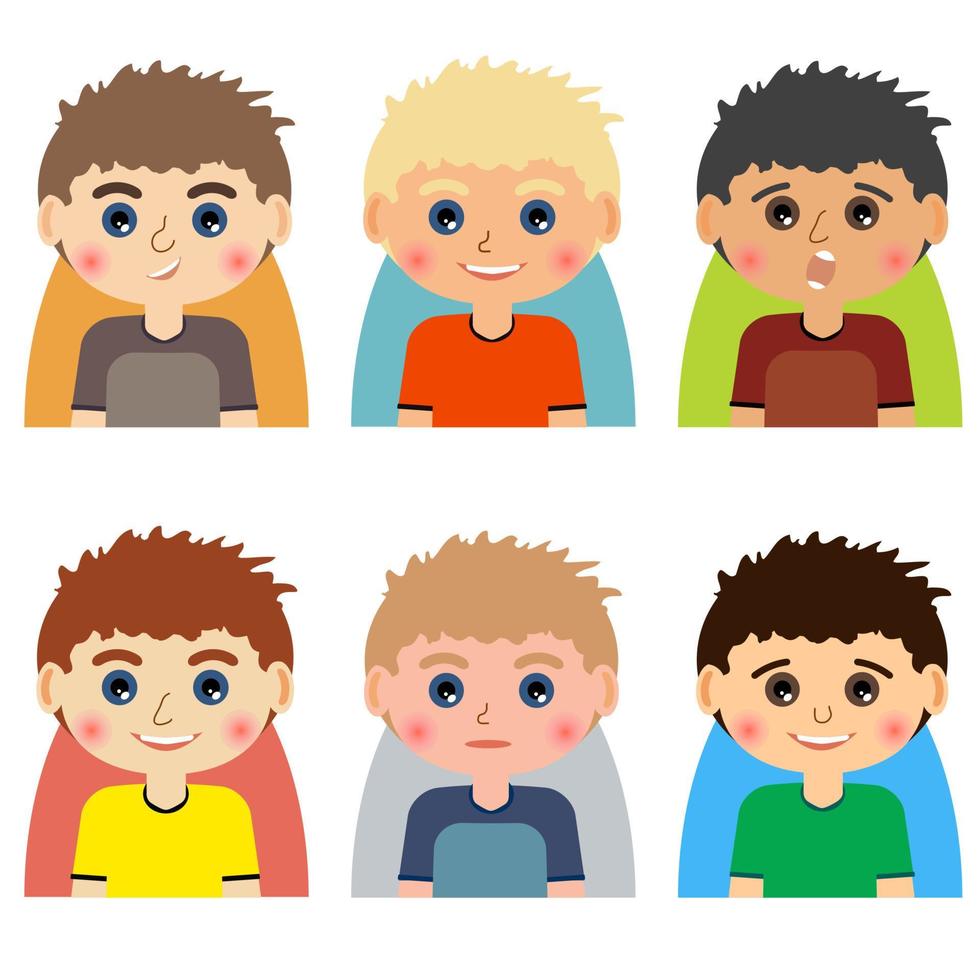 Vector man character avatars. Set of people icons with faces. Cartoon style faces avatars of man. Isolated vector characters.