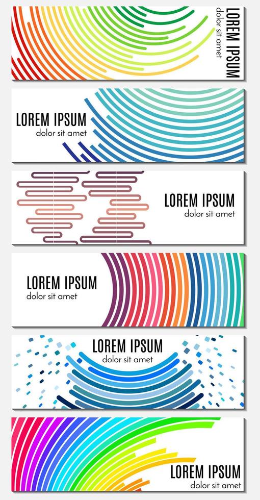 Set of six colorful abstract header banners with curved lines and place for text. Vector backgrounds for web design.