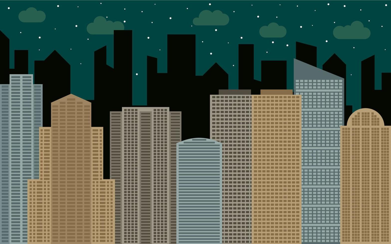 Night urban landscape. Street view with cityscape, skyscrapers and modern buildings at sunny day. City space in flat style background concept. vector