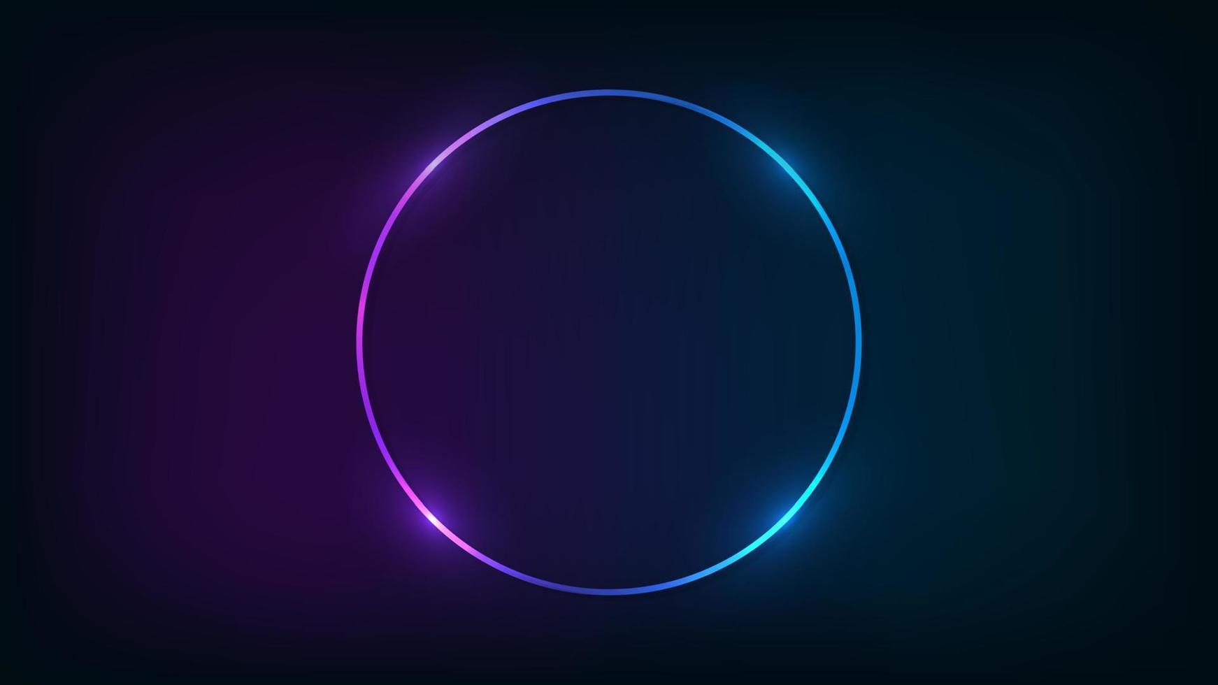 Neon round frame with shining effects on dark background. Empty glowing techno backdrop. Vector illustration.