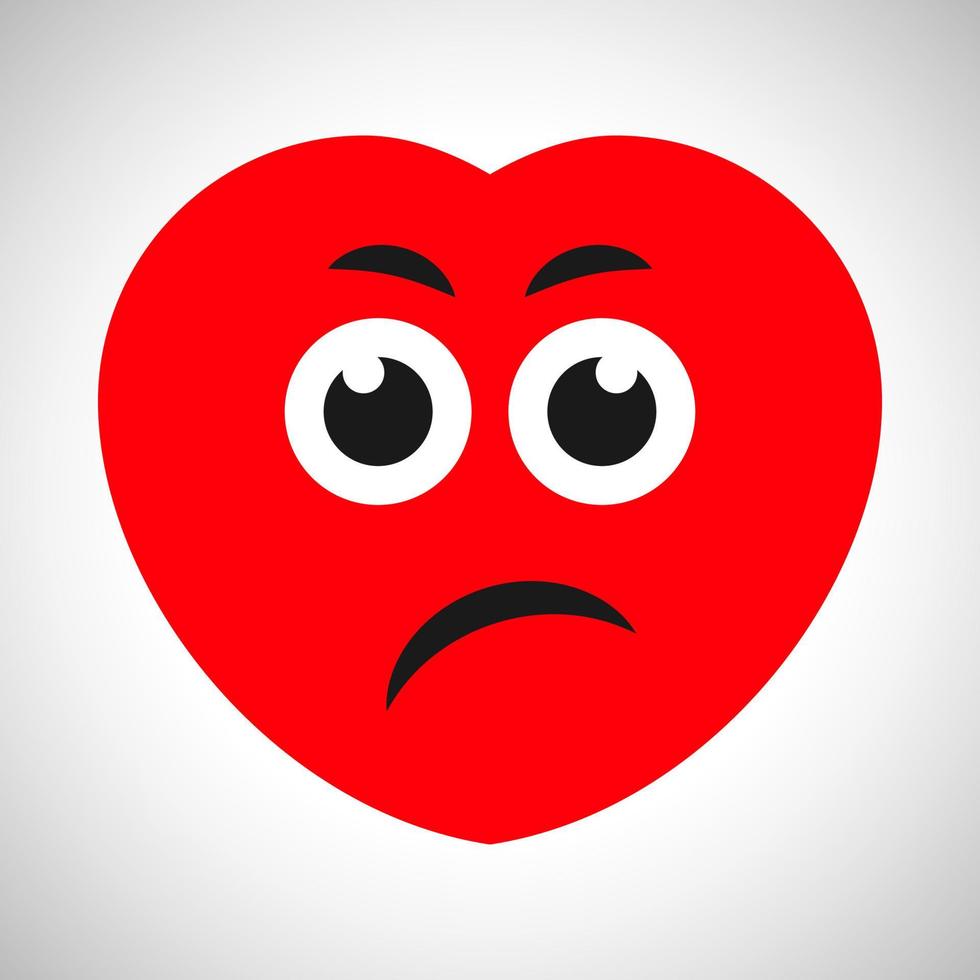 Displeased cartoon heart with emotions of perplexity. Symbol of Love. Vector illustration