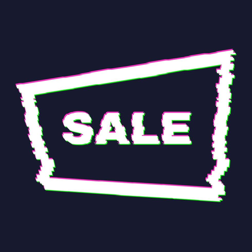 Distorted glitch sale banner with error effect on the edges and in text. Vector illustration.