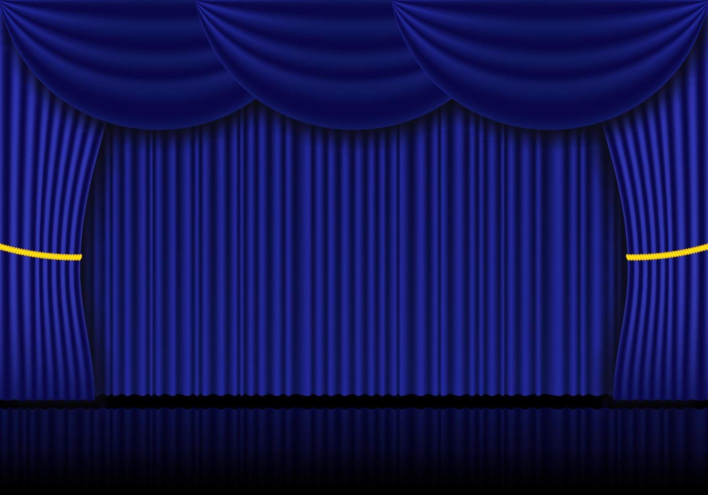 Blue curtain opera, cinema or theater stage drapes. Spotlight on closed velvet curtains background. Vector illustration