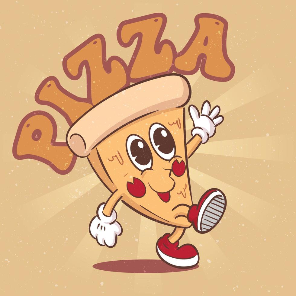 linda pizza ilustración dibujado a mano elemento de dibujos animados de moda estilo retro vector