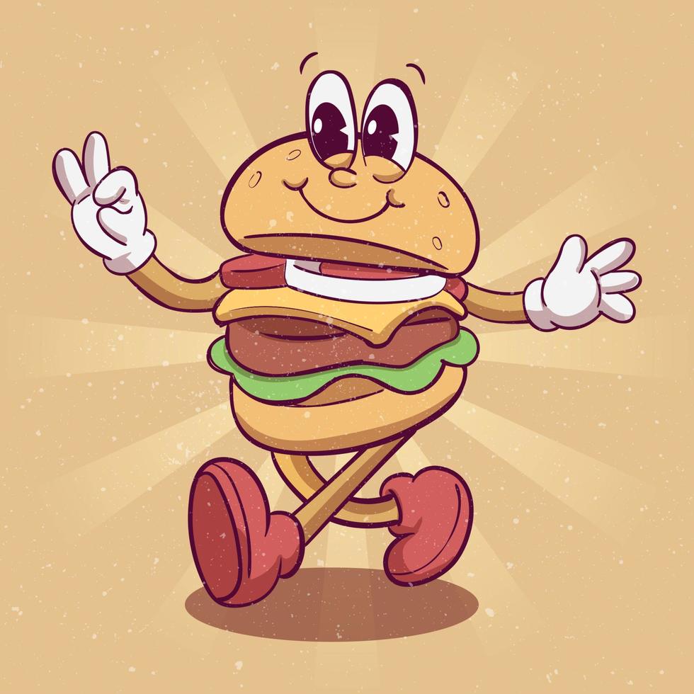 Cute burger illustration hand drawn trendy cartoon element retro style vector