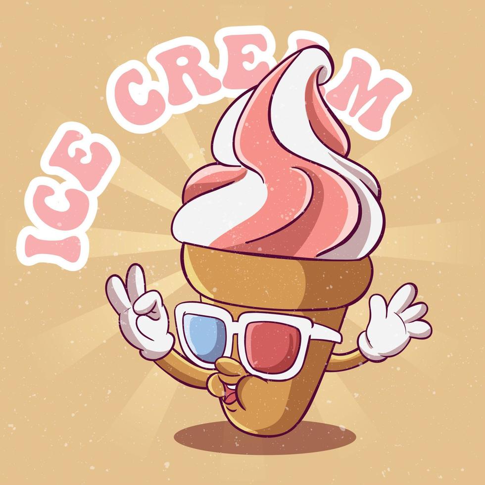 Ice cream illustration hand drew trendy cartoon element retro style vector