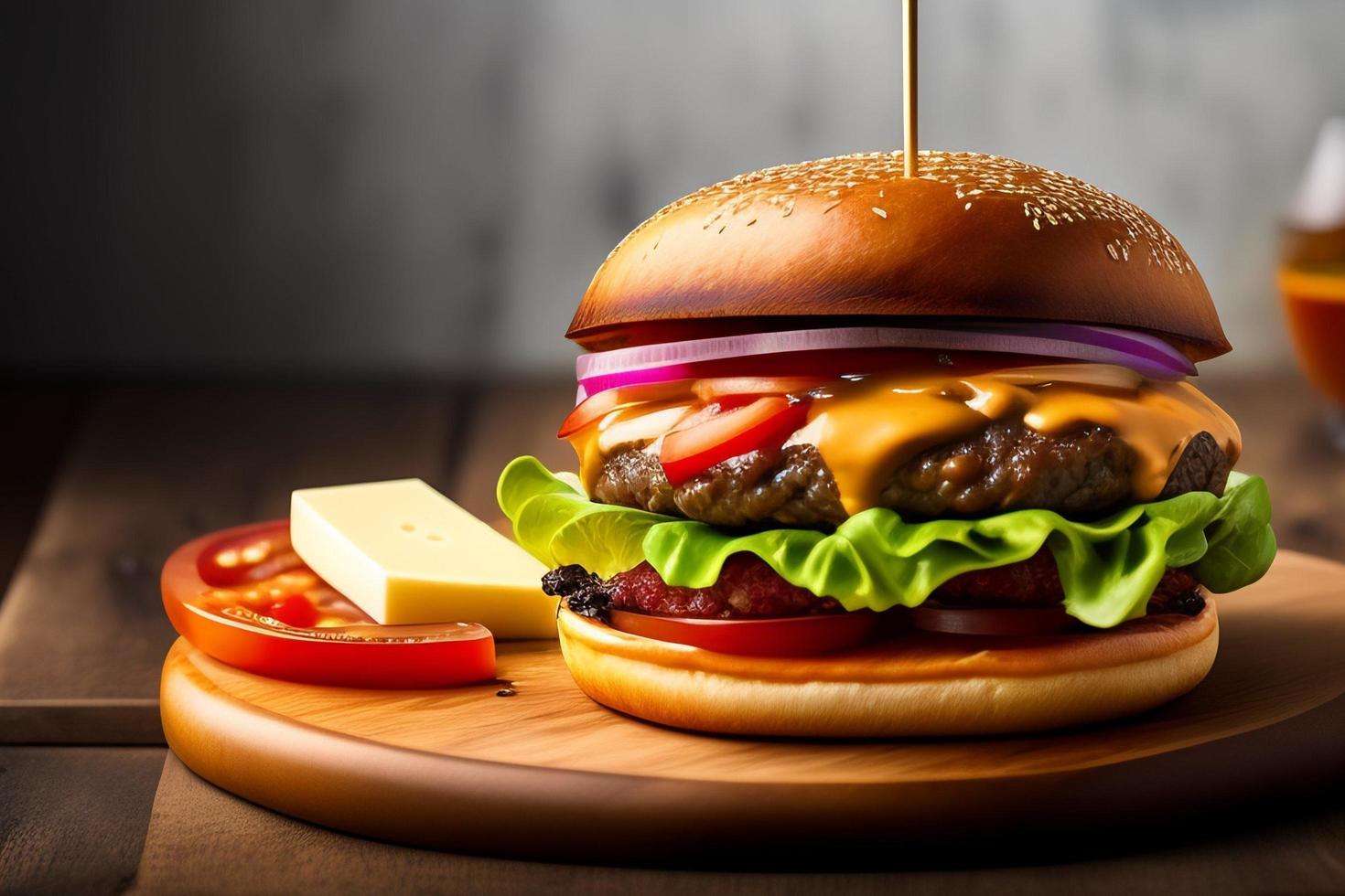 front view tasty meat burger with cheese and salad photo
