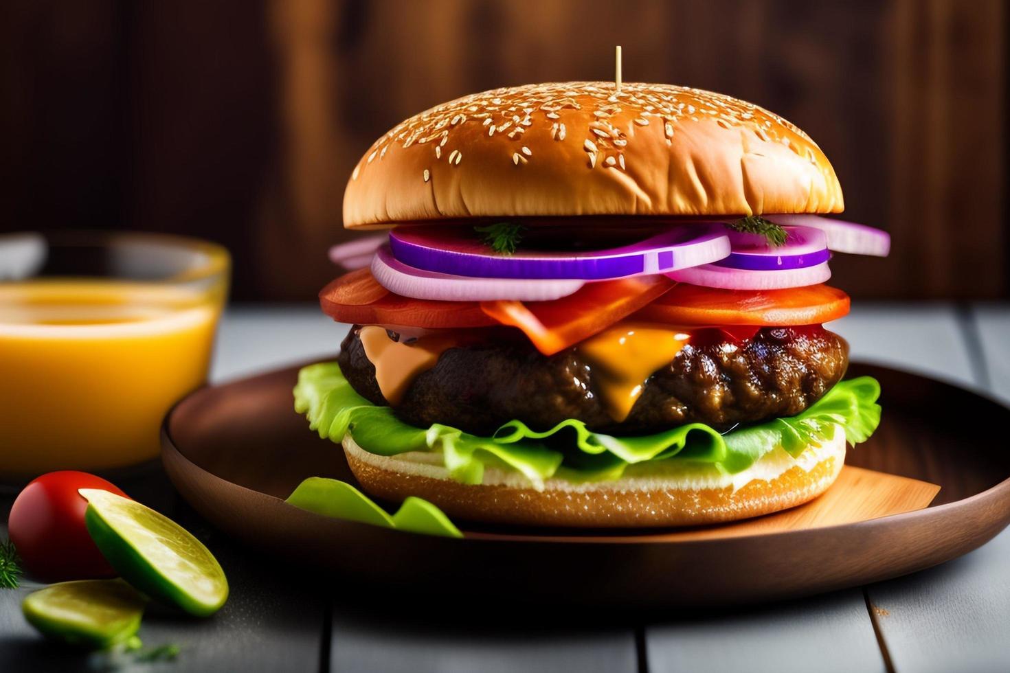 front view tasty meat burger with cheese and salad photo