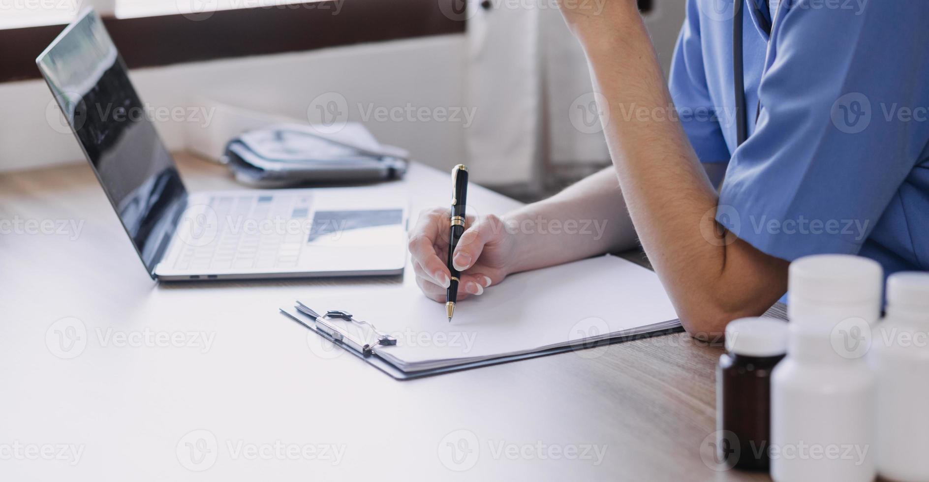 Homecare nursing service and elderly people cardiology healthcare. Close up of young hispanic female doctor nurse check mature caucasian man patient heartbeat using stethoscope during visit photo