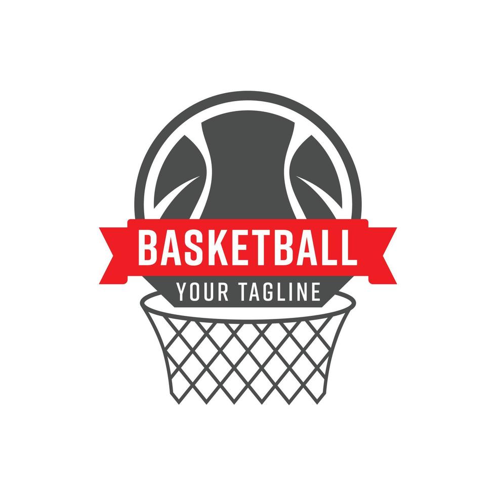ilustración de vector de logo de deportes de baloncesto con color gris y rojo.