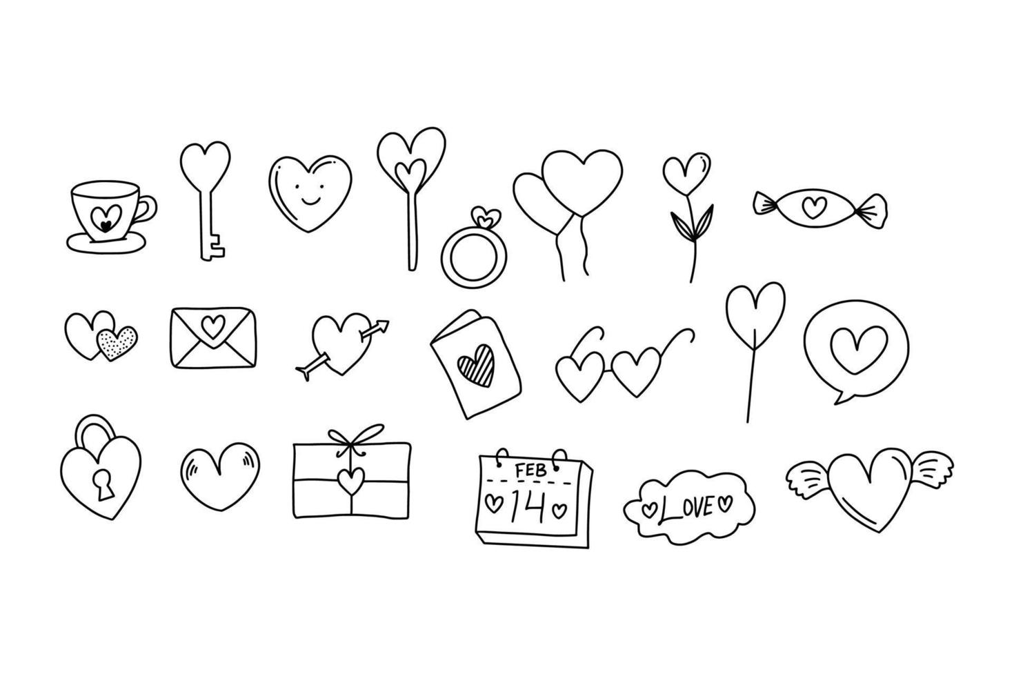 Cute Valentine Doodle Art Illustrations. Love-Themed Hand Drawn Designs for Greeting Cards and Social Media vector