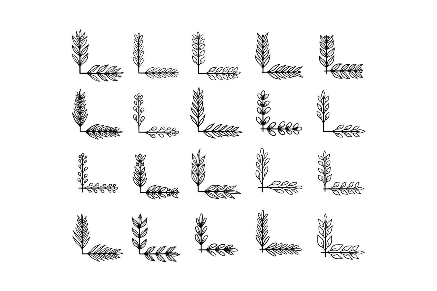 Floral Corner Ornament Illustrations. Botanical Hand Drawn Designs for Invitations, Posters, and Digital Art vector
