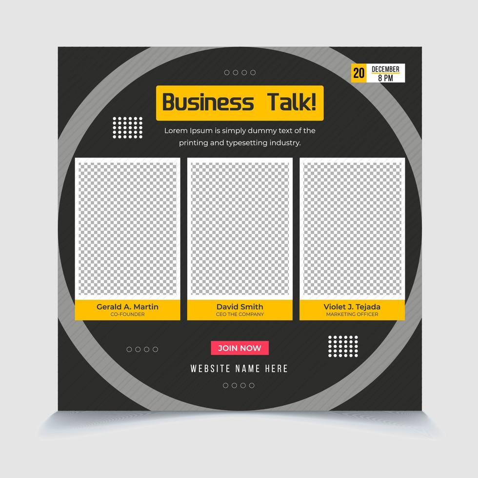 Promotional Live Business talk square social media post template eps vector file