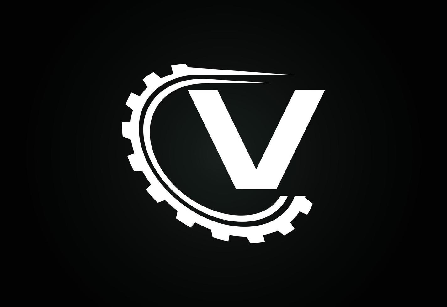 alfabeto v inicial con un engranaje. diseño del logotipo del ingeniero de engranajes. logotipo para automoción, mecánica, tecnología, configuración, negocios de reparación e identidad de la empresa vector