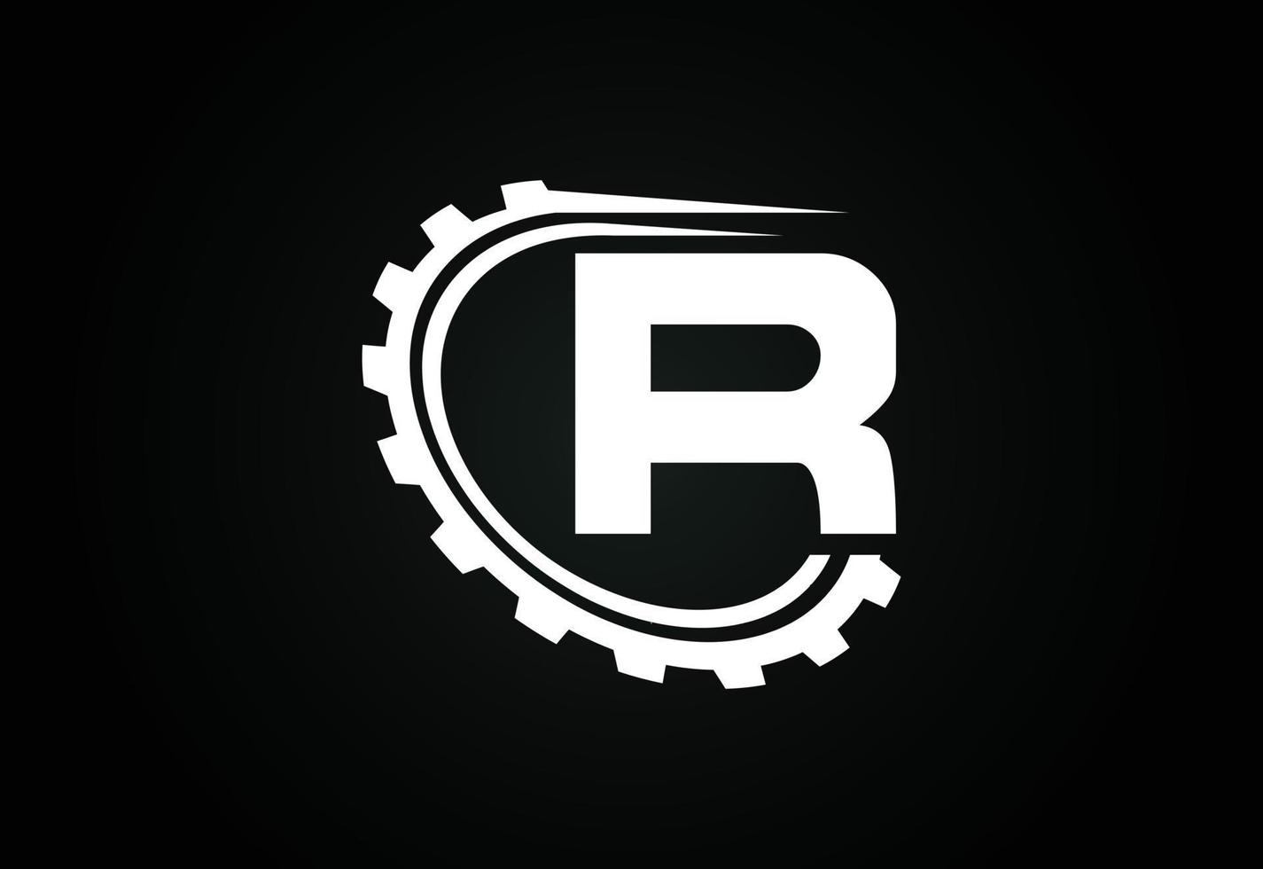 Initial R alphabet with a gear. Gear engineer logo design. Logo for automotive, mechanical, technology, setting, repair business, and company identity vector