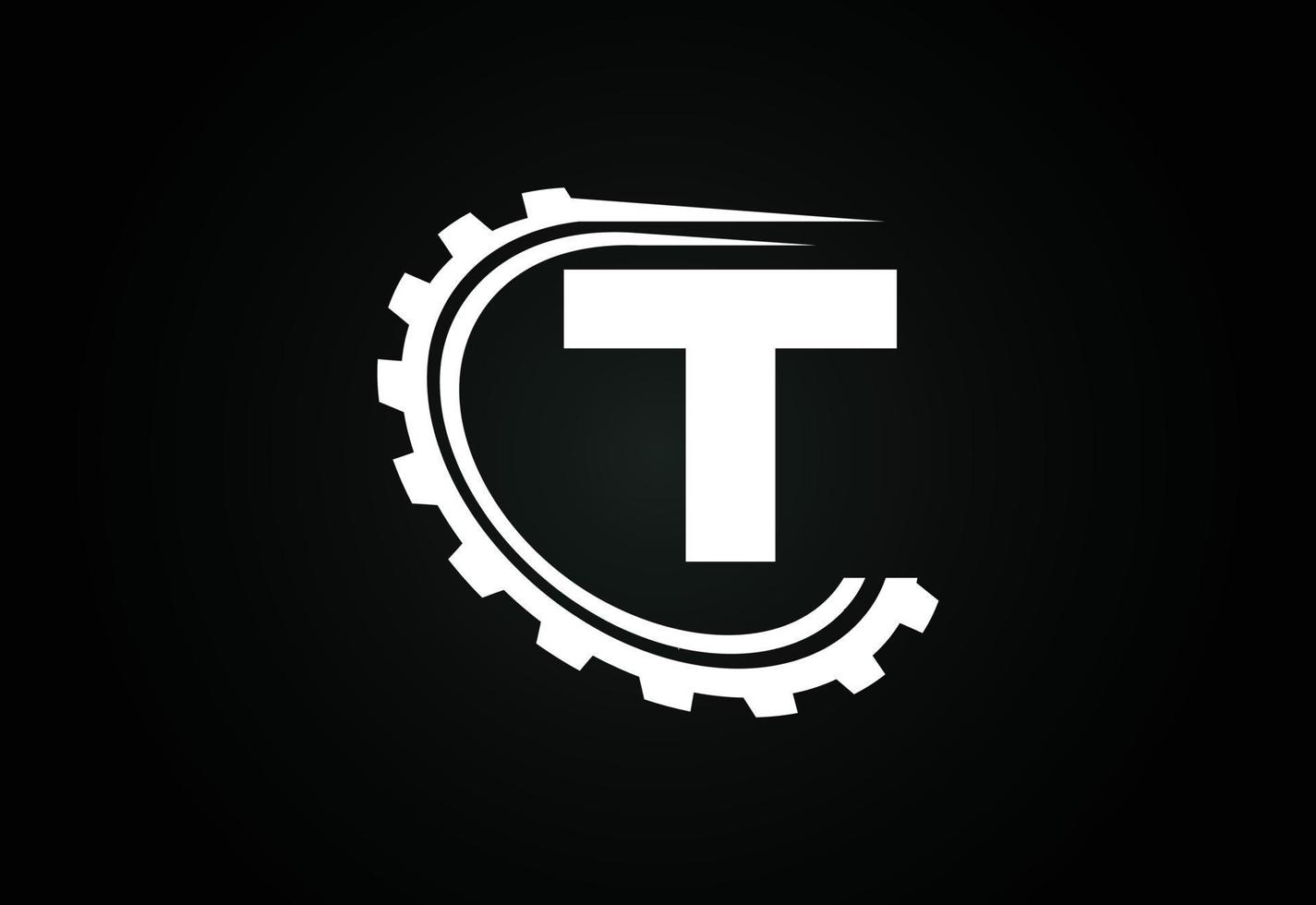 Initial T alphabet with a gear. Gear engineer logo design. Logo for automotive, mechanical, technology, setting, repair business, and company identity vector