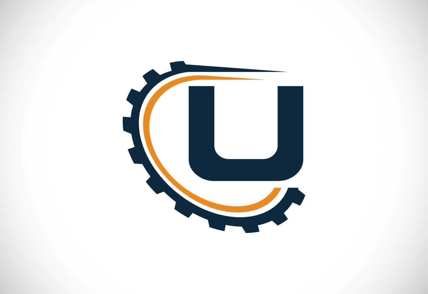 Initial U alphabet with a gear. Gear engineer logo design. Logo for automotive, mechanical, technology, setting, repair business, and company identity vector
