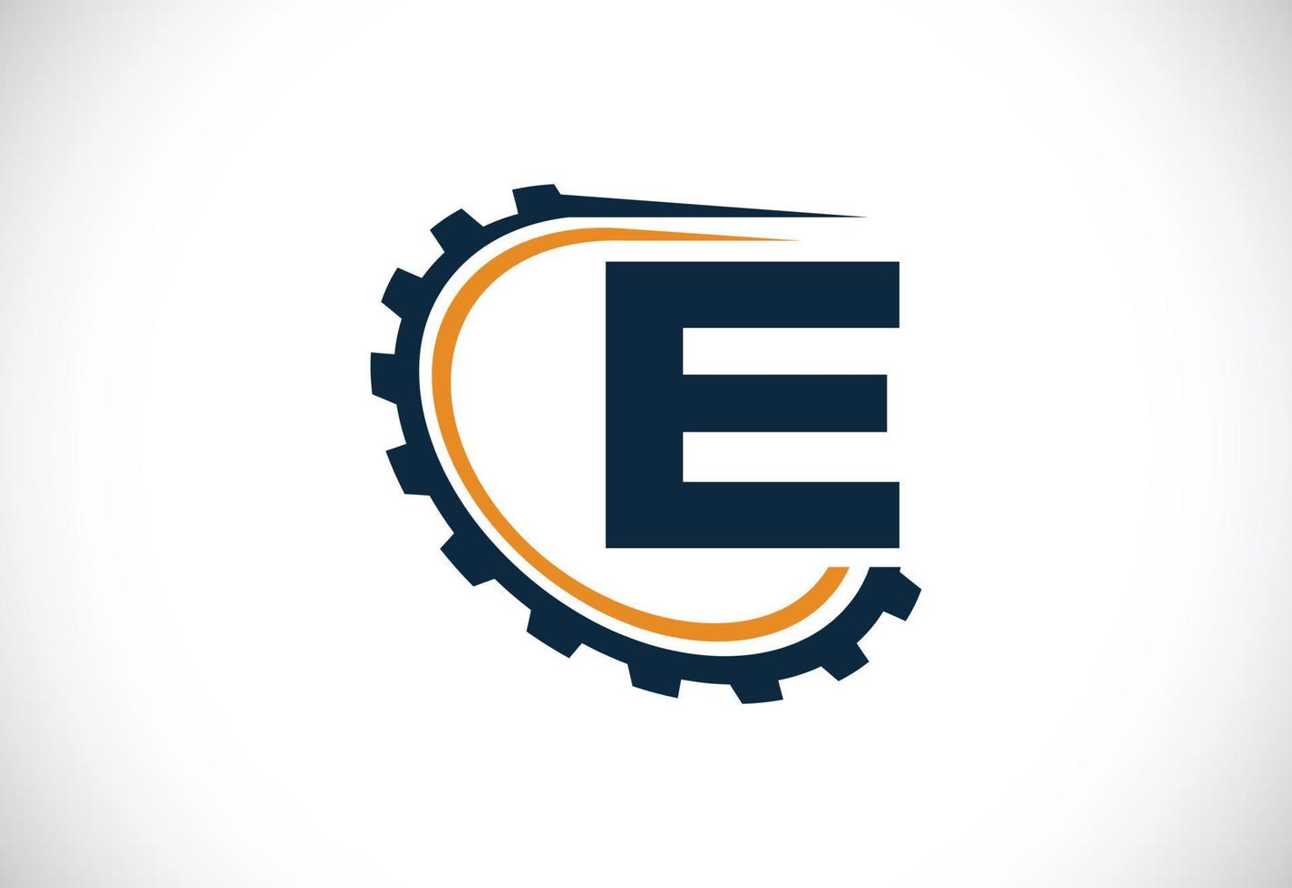 Initial E alphabet with a gear. Gear engineer logo design. Logo for automotive, mechanical, technology, setting, repair business, and company identity vector
