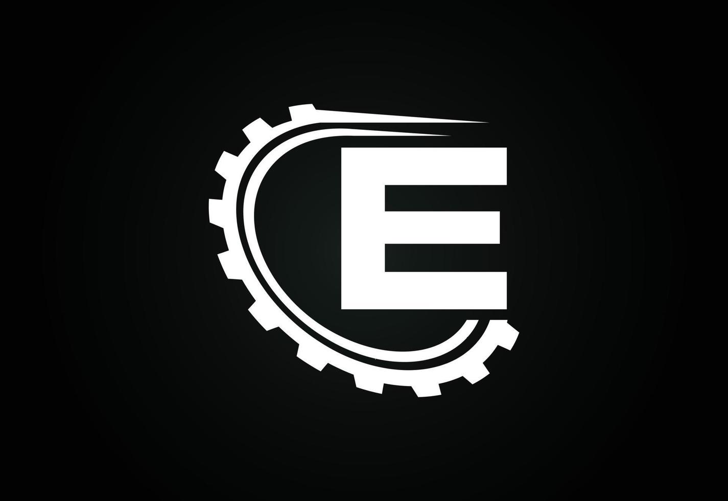 Initial E alphabet with a gear. Gear engineer logo design. Logo for automotive, mechanical, technology, setting, repair business, and company identity vector