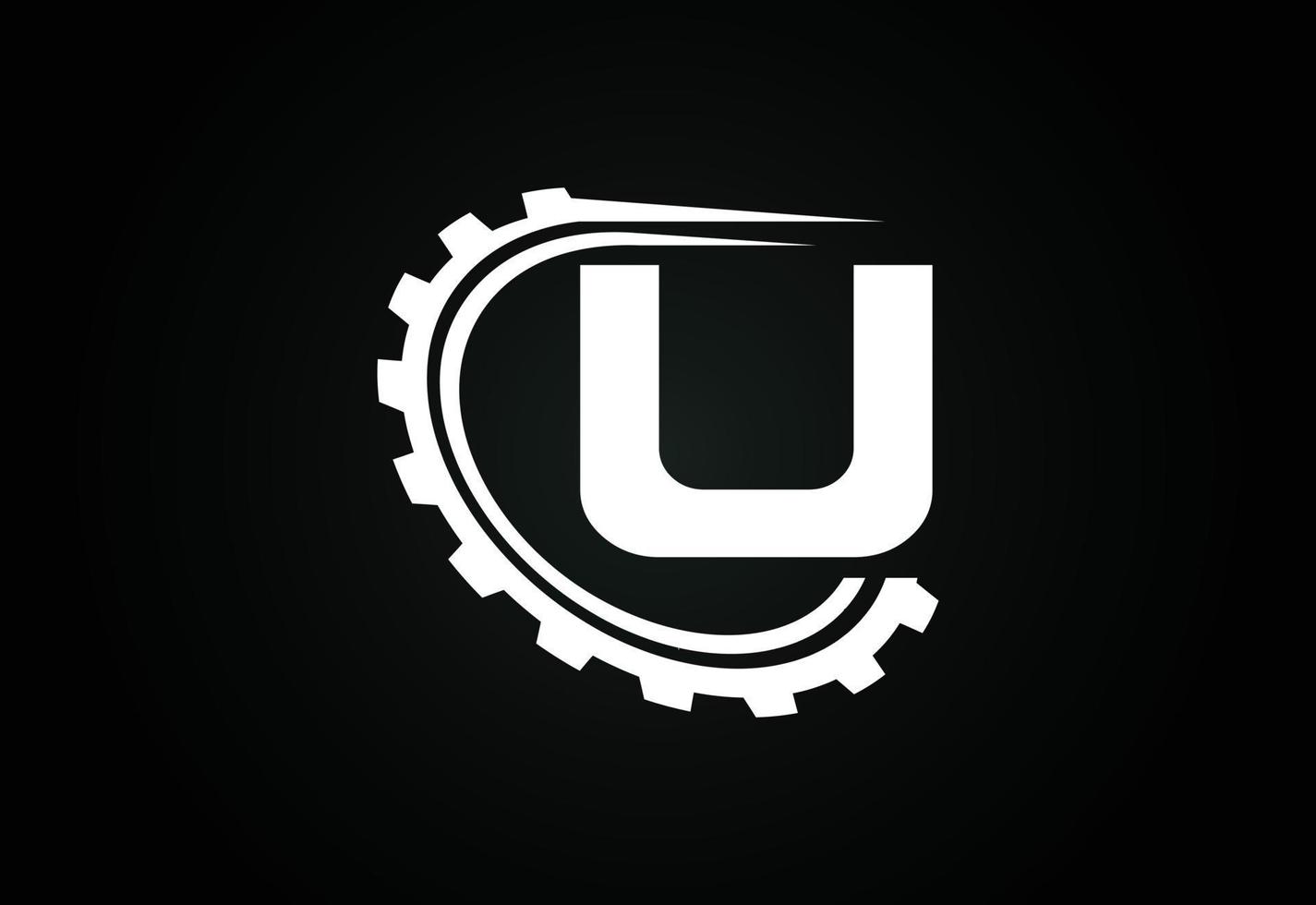 Initial U alphabet with a gear. Gear engineer logo design. Logo for automotive, mechanical, technology, setting, repair business, and company identity vector
