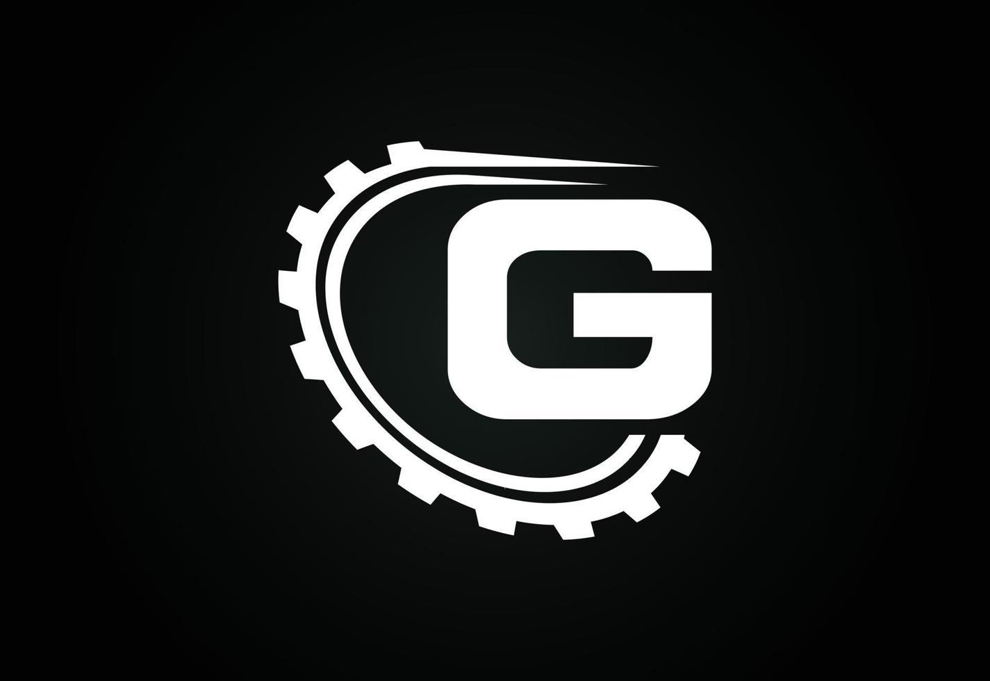 Initial G alphabet with a gear. Gear engineer logo design. Logo for automotive, mechanical, technology, setting, repair business, and company identity vector