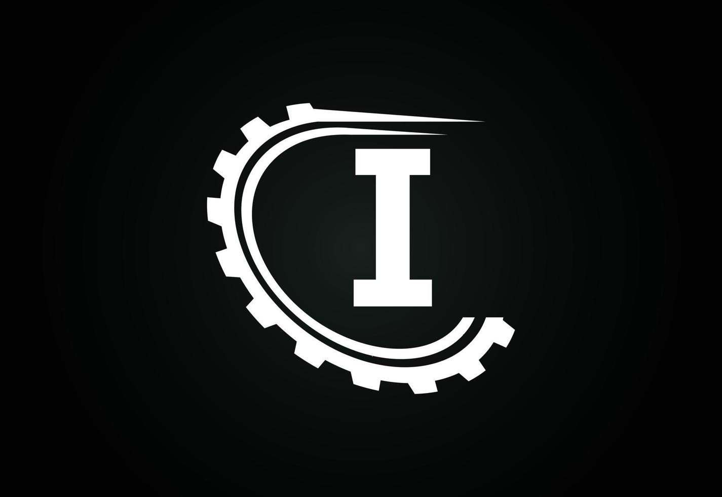 Initial I alphabet with a gear. Gear engineer logo design. Logo for automotive, mechanical, technology, setting, repair business, and company identity vector