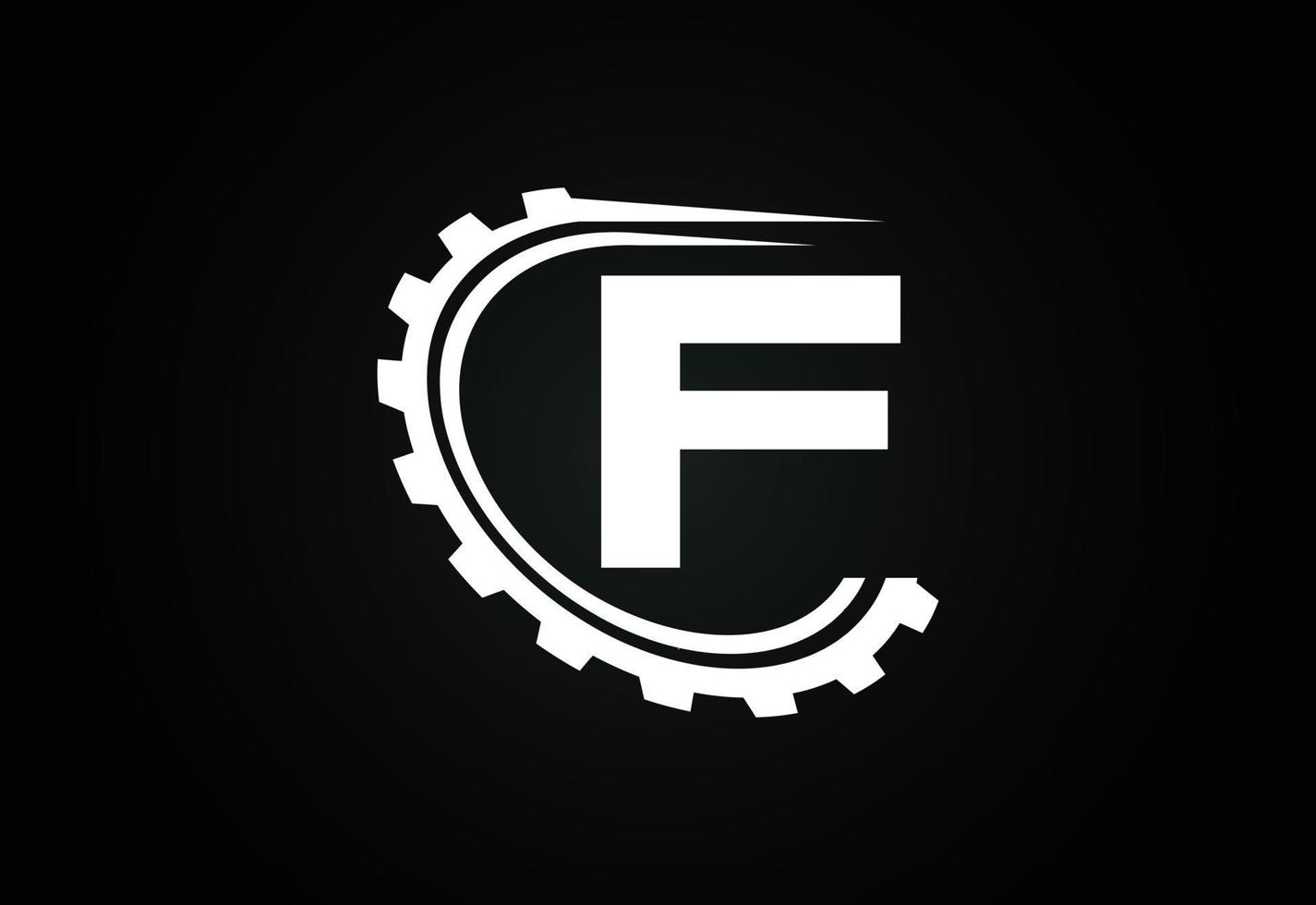 Initial F alphabet with a gear. Gear engineer logo design. Logo for automotive, mechanical, technology, setting, repair business, and company identity vector