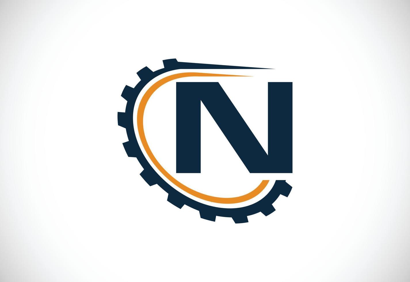 Initial N alphabet with a gear. Gear engineer logo design. Logo for automotive, mechanical, technology, setting, repair business, and company identity vector