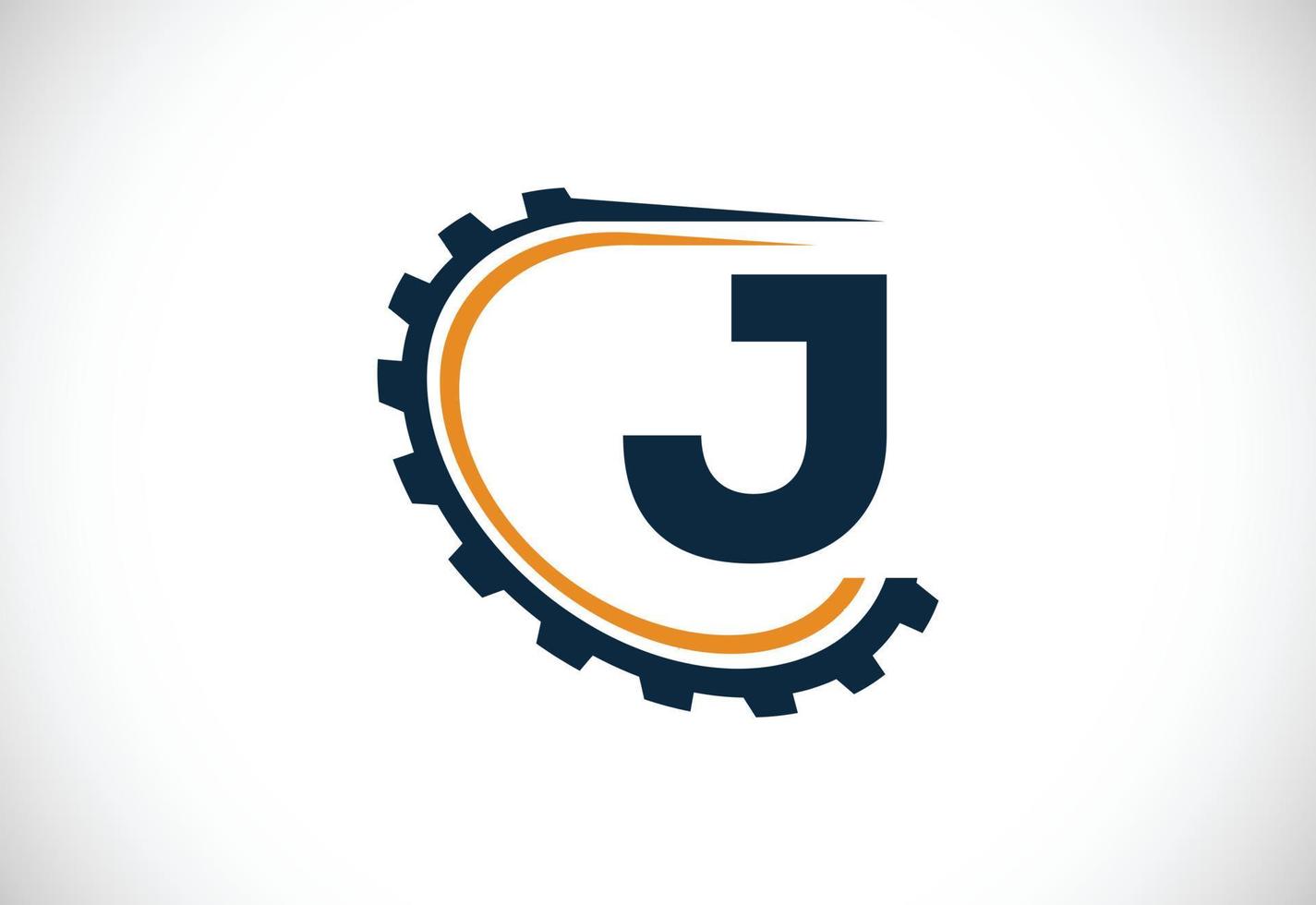 Initial J alphabet with a gear. Gear engineer logo design. Logo for automotive, mechanical, technology, setting, repair business, and company identity vector