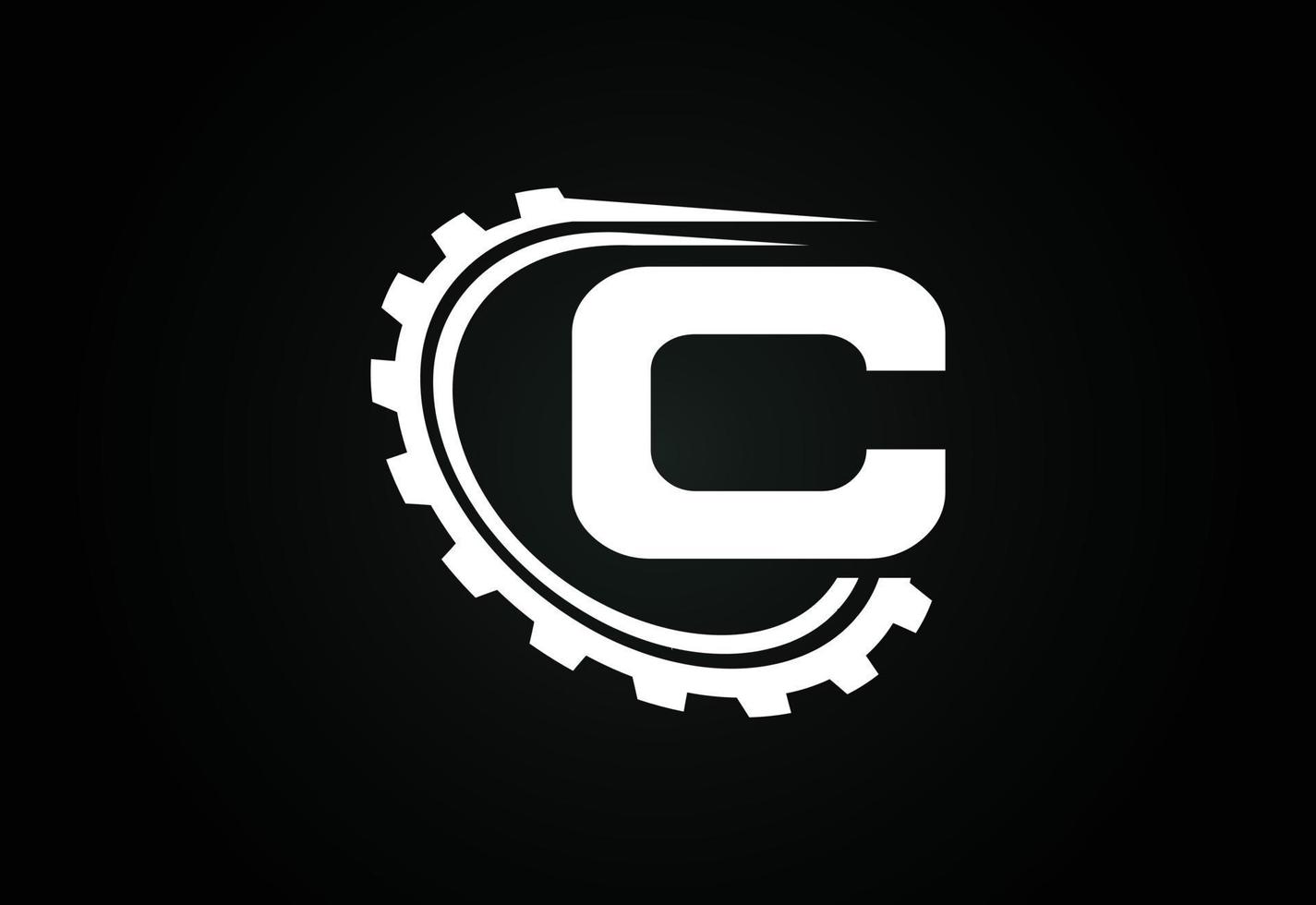 Initial C alphabet with a gear. Gear engineer logo design. Logo for automotive, mechanical, technology, setting, repair business, and company identity vector