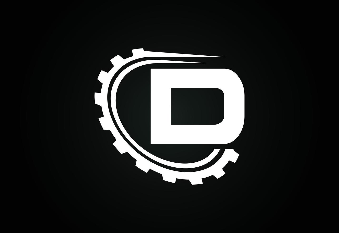 Initial D alphabet with a gear. Gear engineer logo design. Logo for automotive, mechanical, technology, setting, repair business, and company identity vector